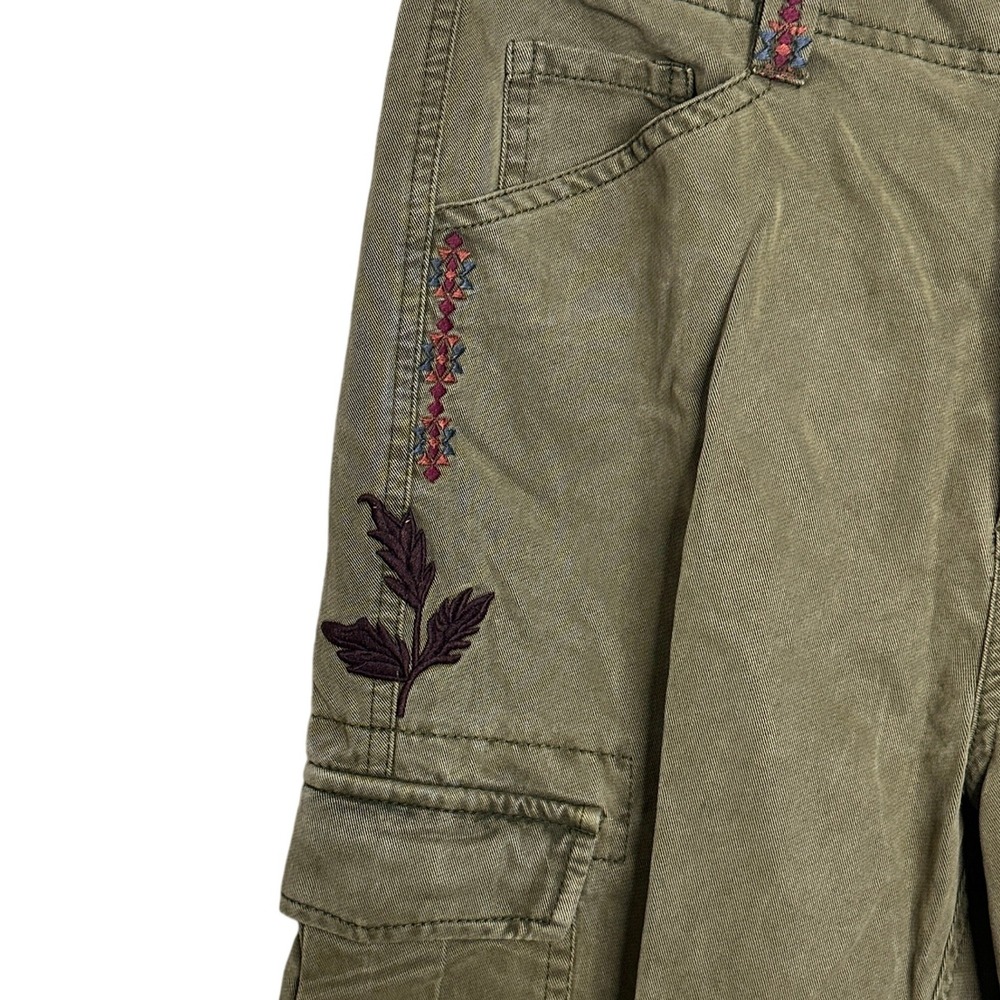 Sundance Olive Green Embroidered Cargo Pants Women 10 Floral Utility Button Fly - Picture 8 of 11